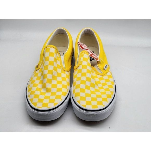 Vans Mens Classic Slip On Cyber Yellow White Checkerboard Shoes Size 12 New - Picture 2 of 8